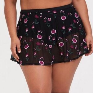 Black Floral Mesh Swim Skirt
